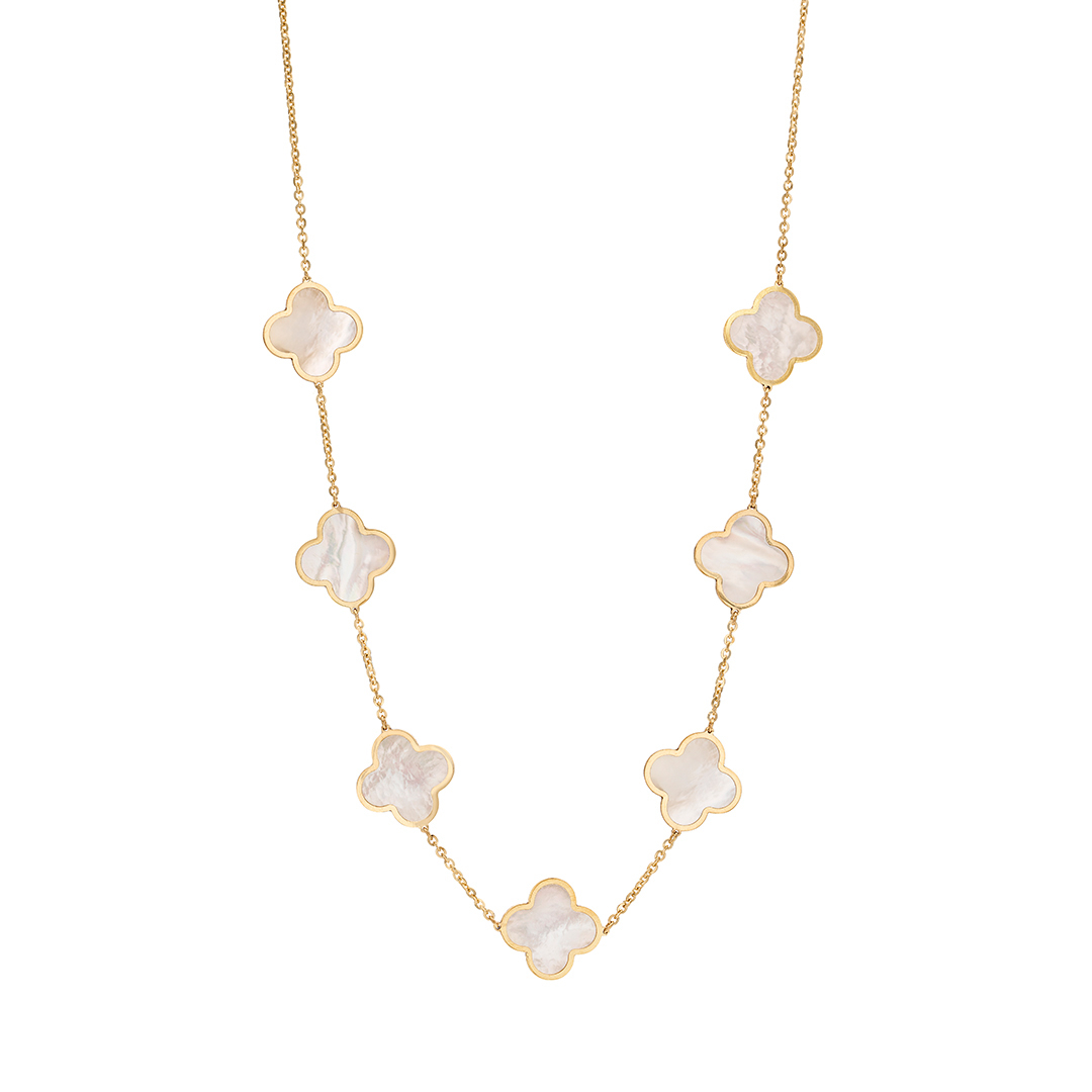 clover0520 15mm Clover Station Necklace in Yellow Gold with Mother of Pearl