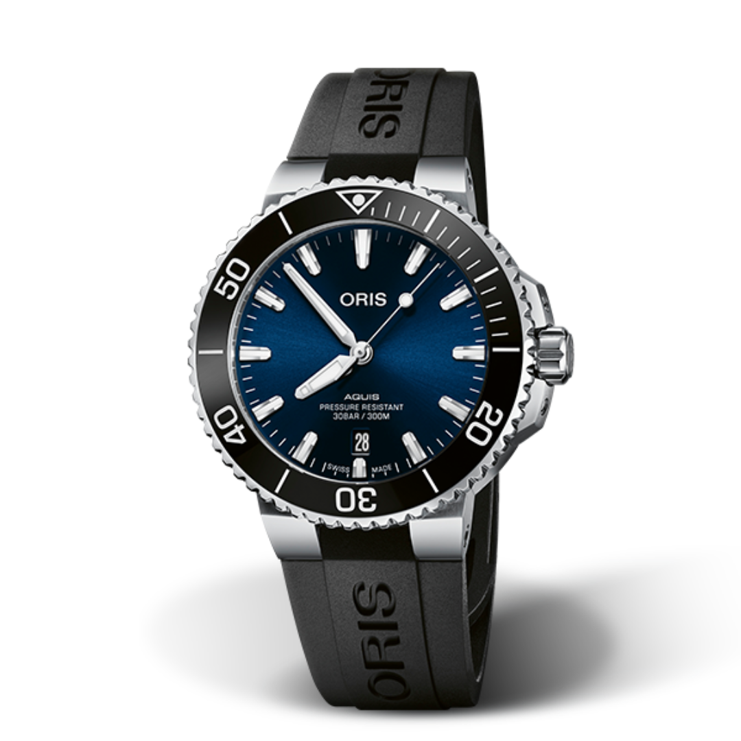 Oris Aquis Date with Blue Dial and Rubber Strap Lee Michaels Fine Jewelry