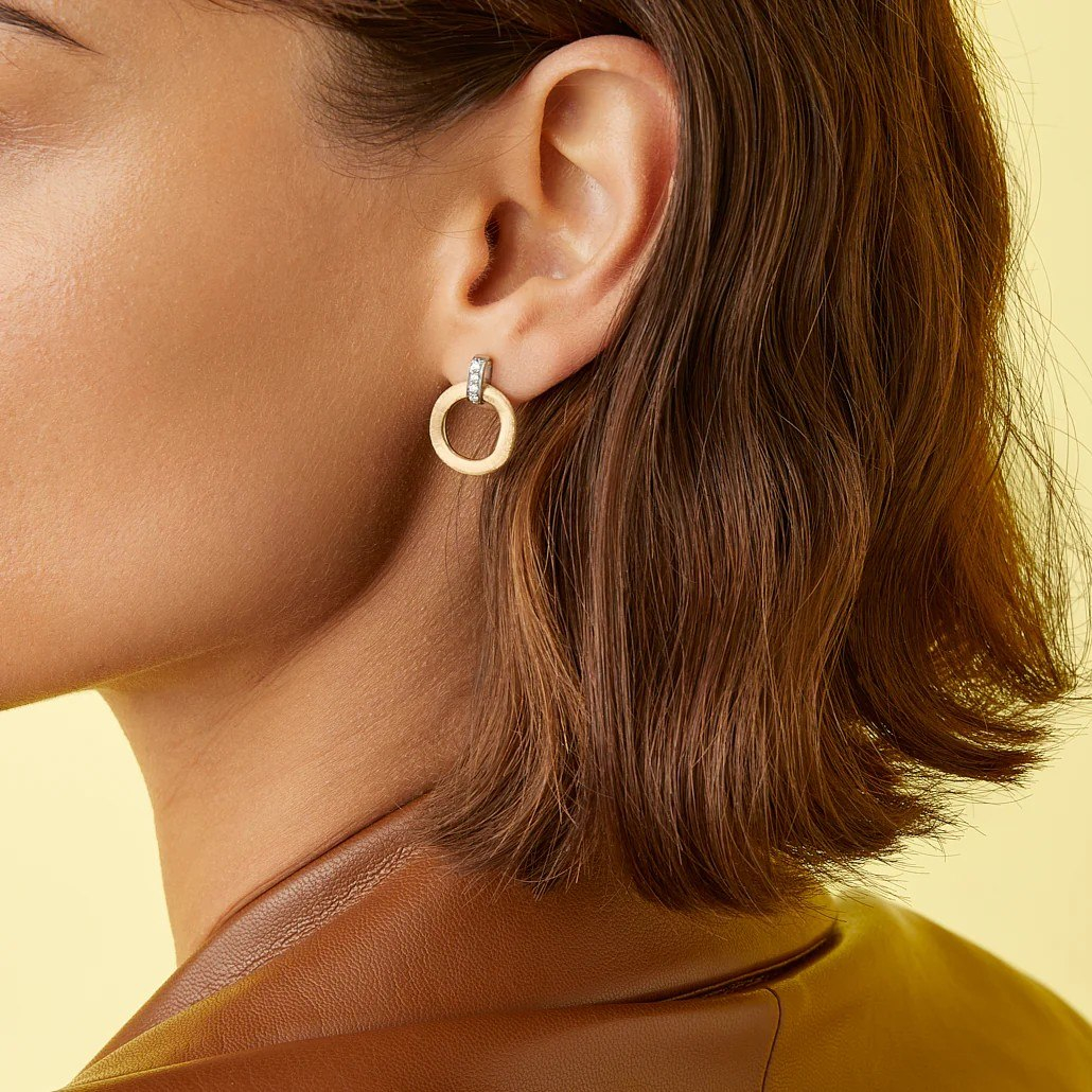 Marco Bicego Jaipur Gold Stud Drop Earrings with Diamonds | LMFJ