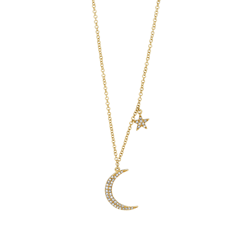 Moon & Star Necklace with Pavé Diamonds | LMFJ