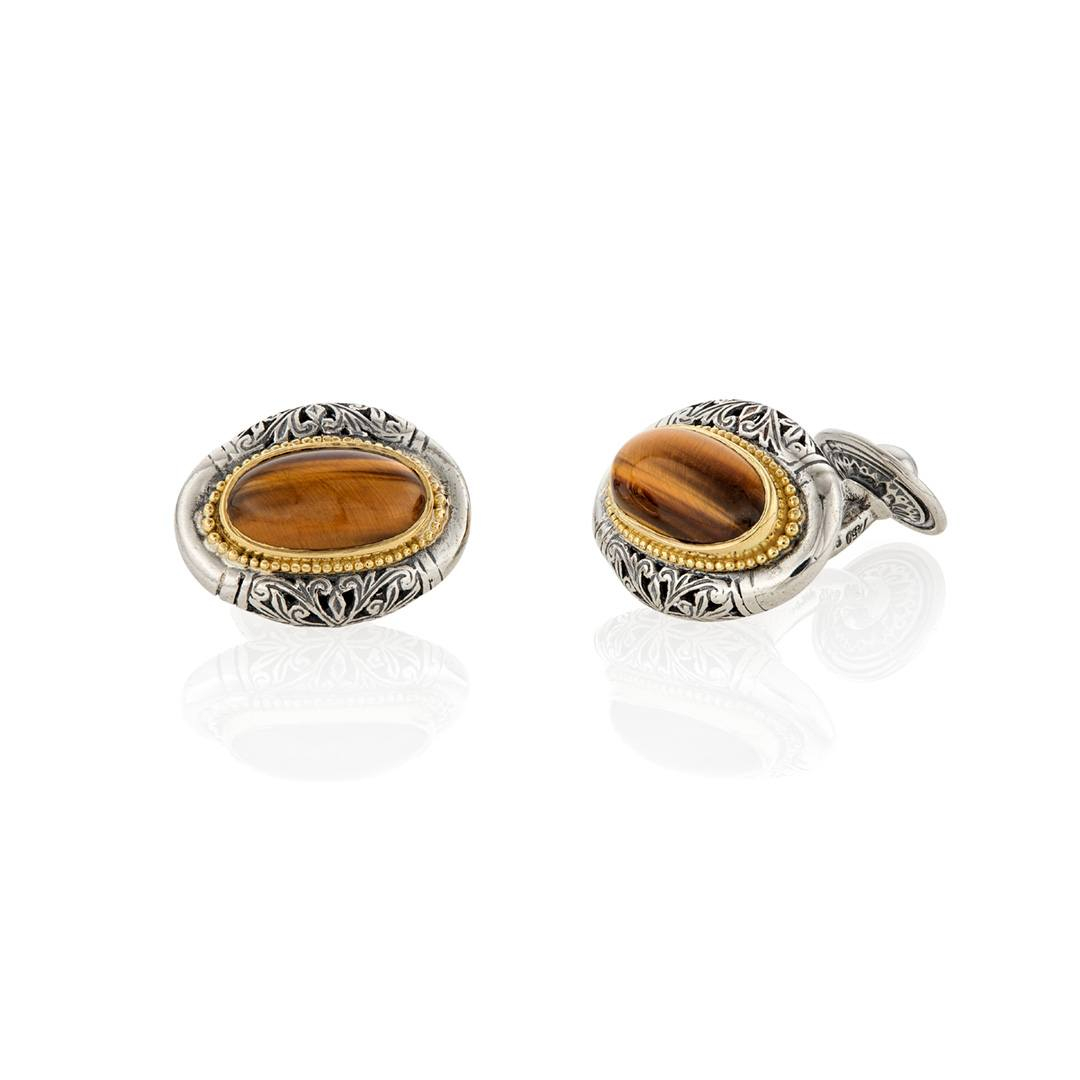 マネーロンダリング Konstantino Tiger's Eye Oval Cuff Links | LMFJ