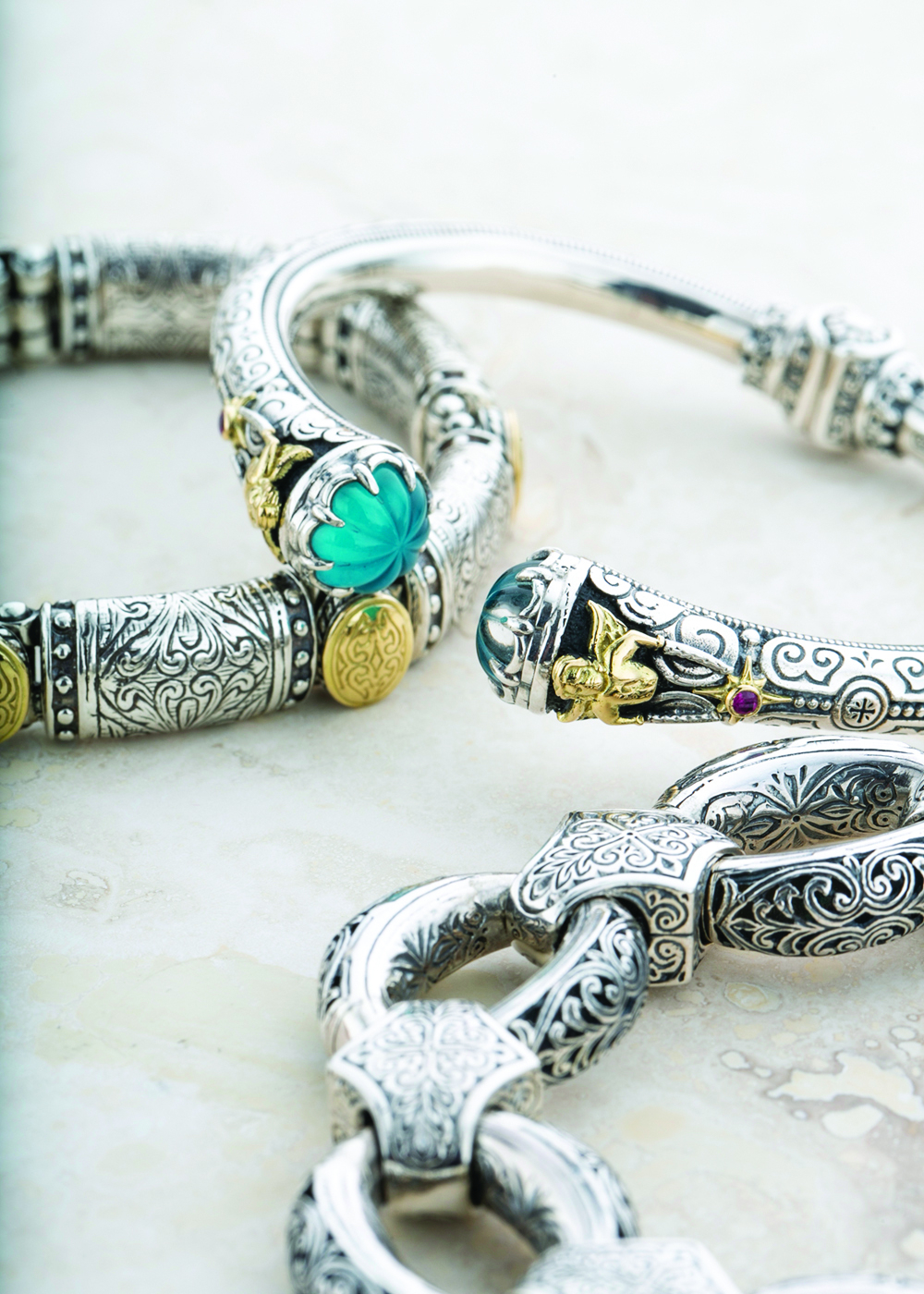 Konstantino Sterling Silver & Yellow Gold Carved Station Bracelet