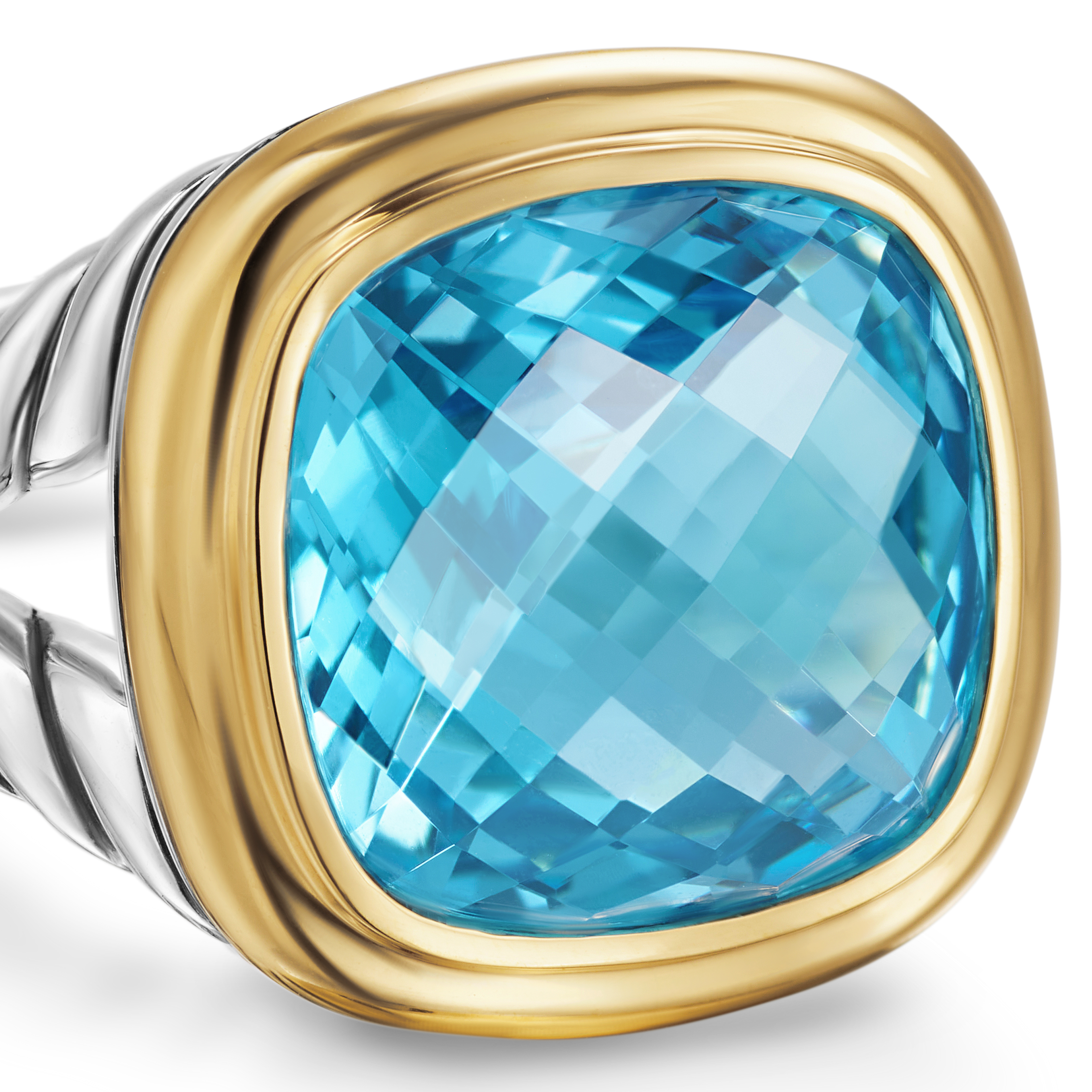 David Yurman Albion Blue Topaz Ring in Silver with Gold Bezel | LMFJ