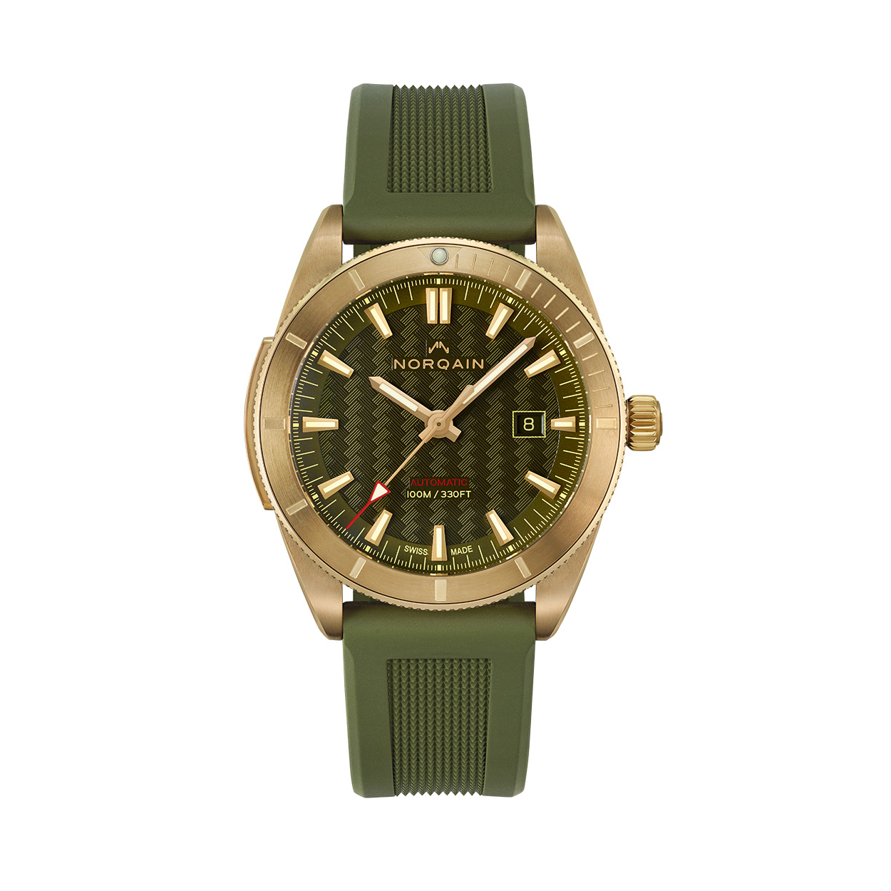 NORQAIN Adventure Sport Bronze 42mm with Green Khaki Rubber Strap