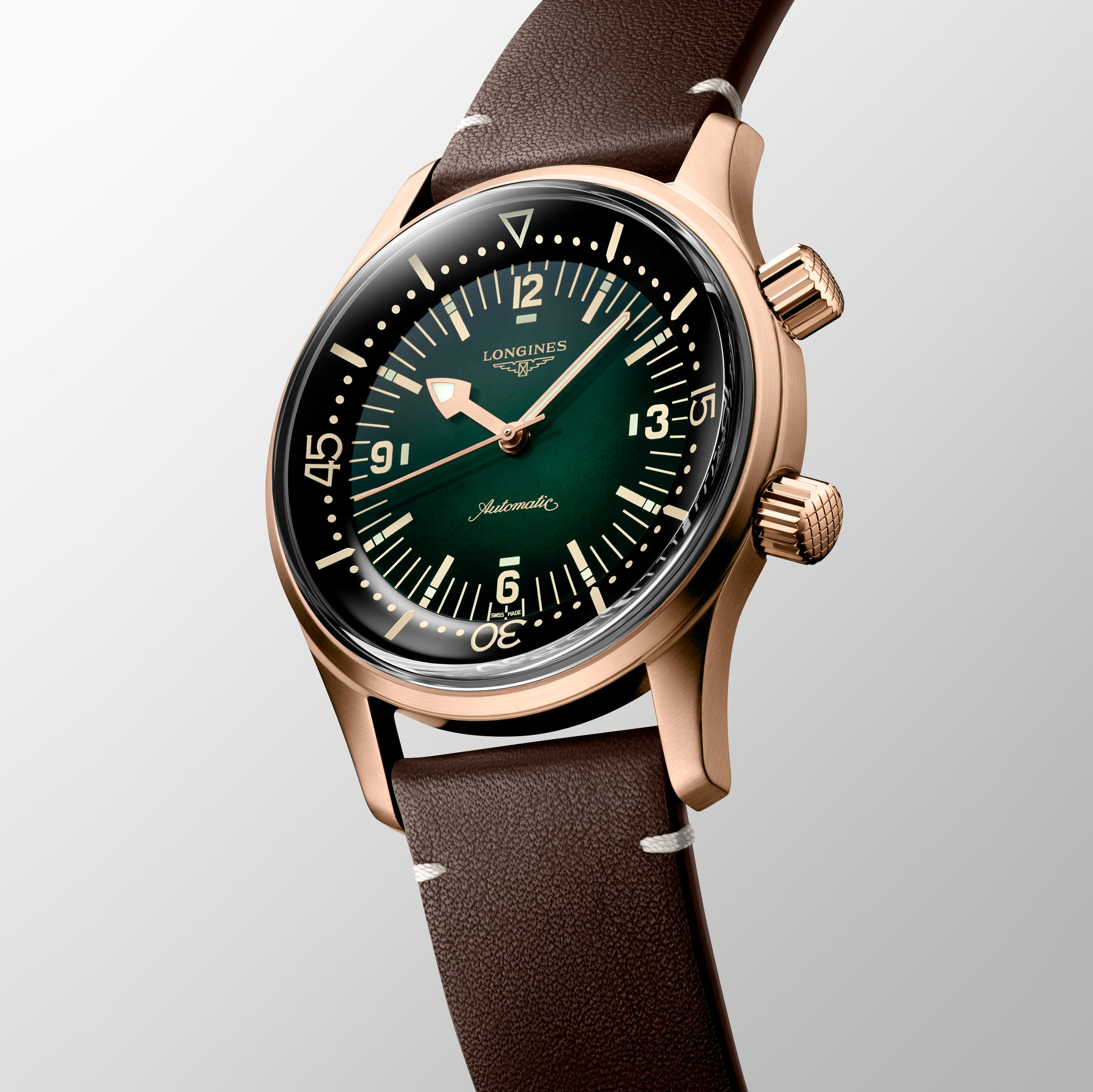 ロンスプ　ローレグ　グリーン　M ML Longines Legend Diver Bronze with Green Dial and Leather Strap | LMFJ