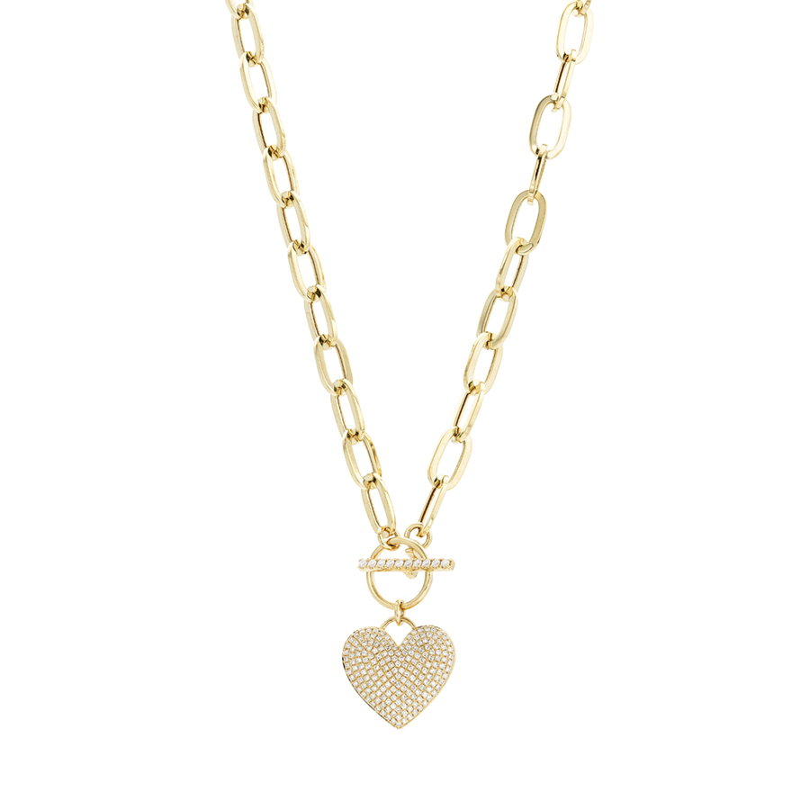 Diamond Heart Paperclip Toggle Necklace | LMFJ