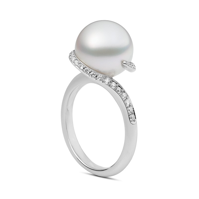 Mikimoto White South Sea Pearl and Diamond Twist Ring | LMFJ