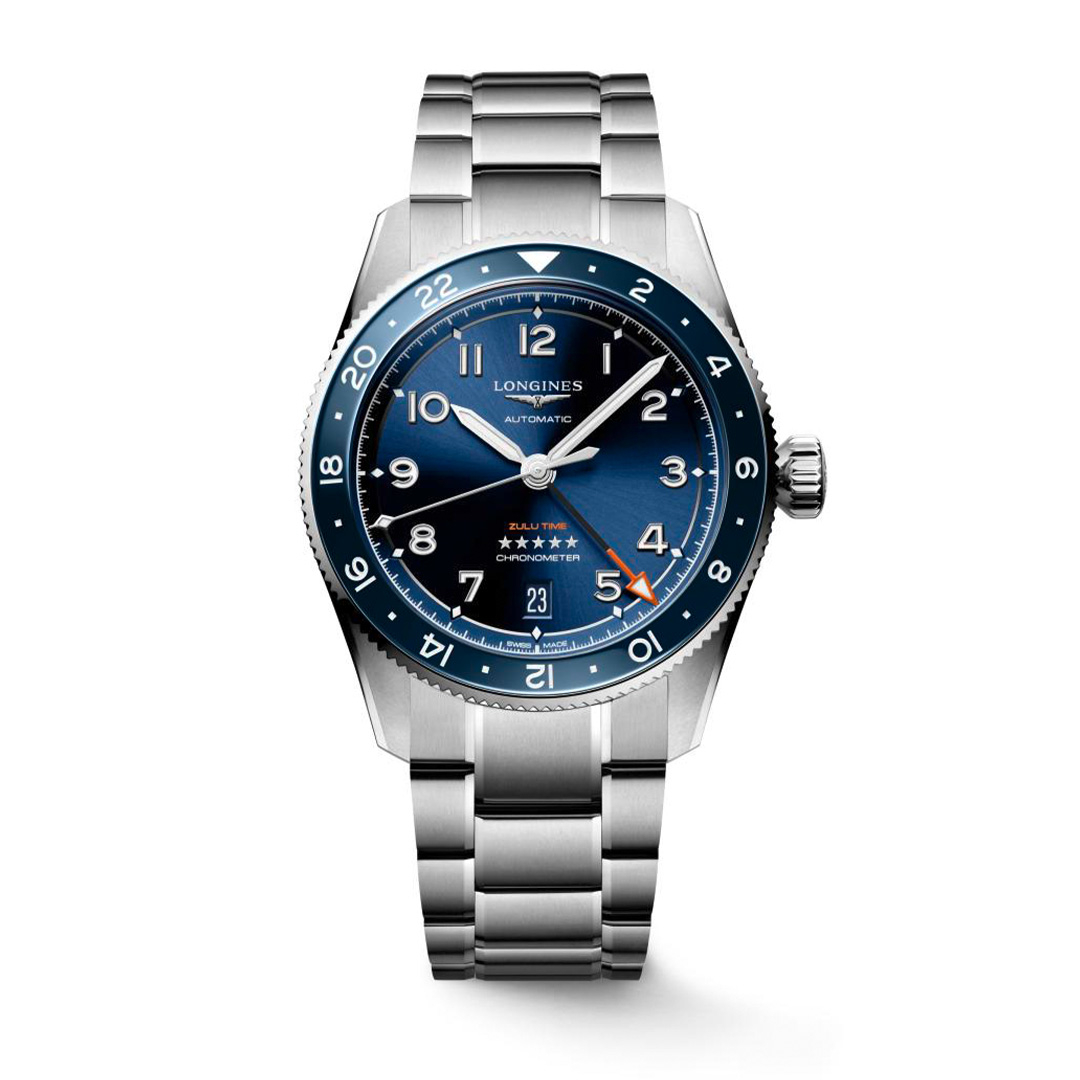 Longines 39mm Spirit Zulu Time with Blue Dial and Steel Bracelet
