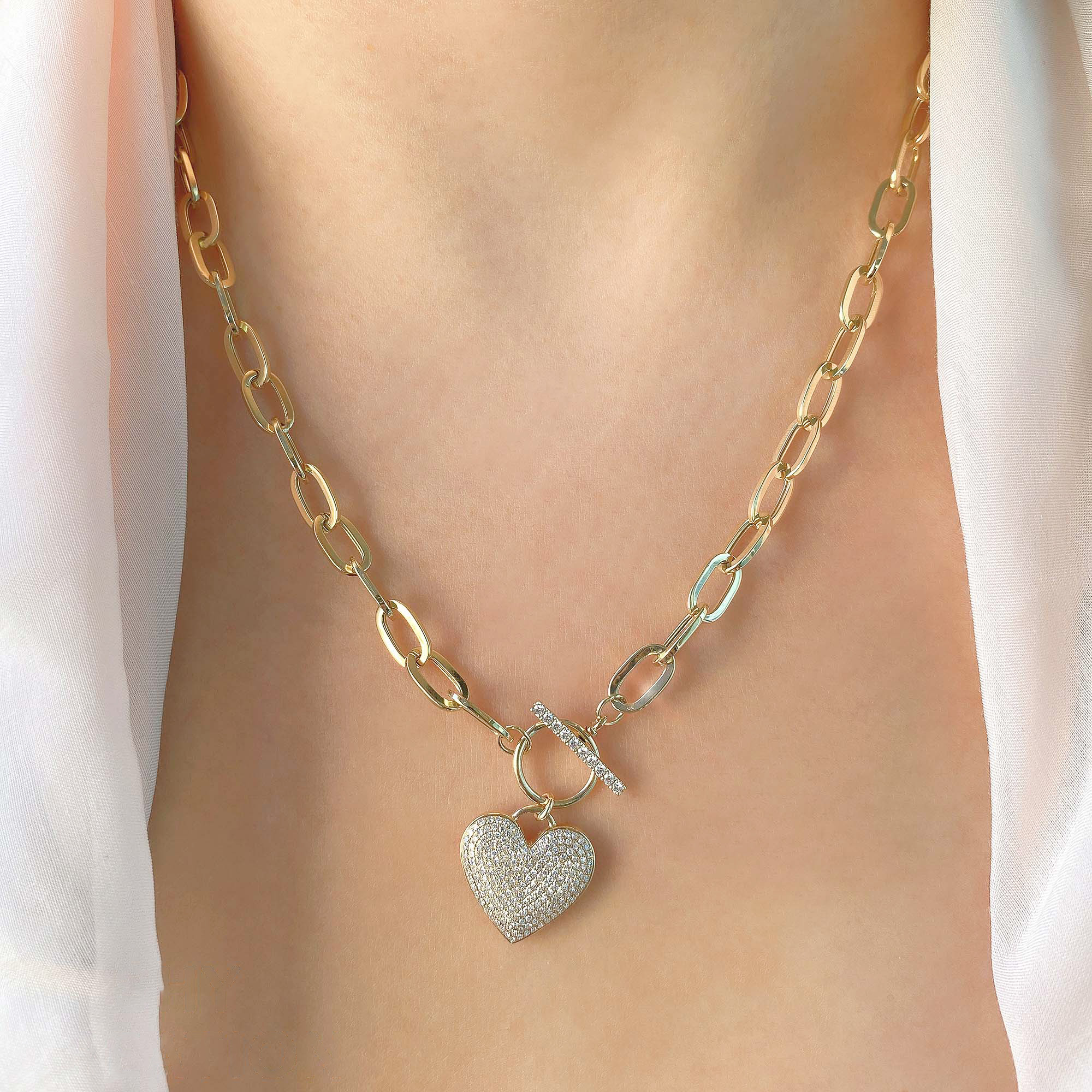 Diamond Heart Paperclip Toggle Necklace | LMFJ