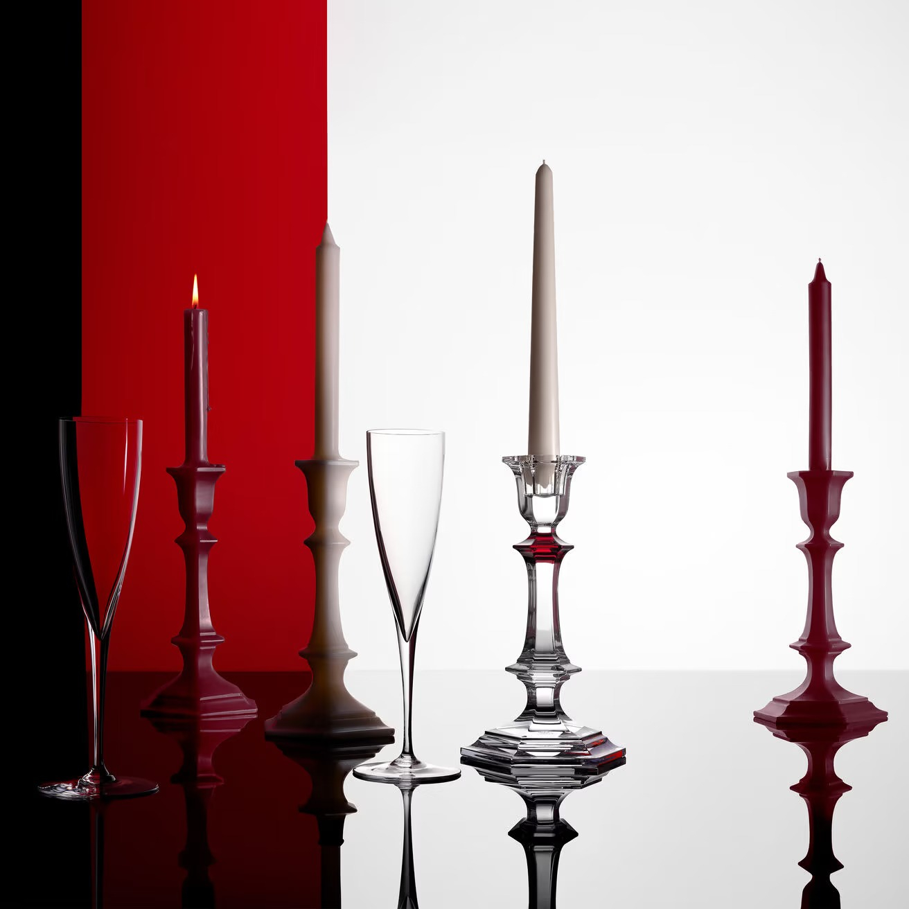Baccarat Harcourt Candlestick with Red Knob | LMFJ