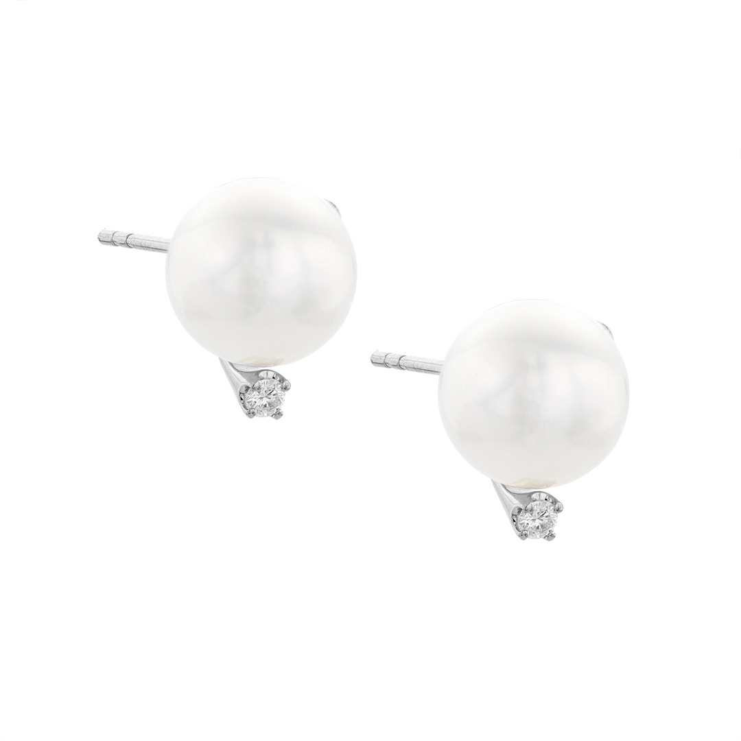 9 mm Pearl Studs with Diamond Accents | LMFJ